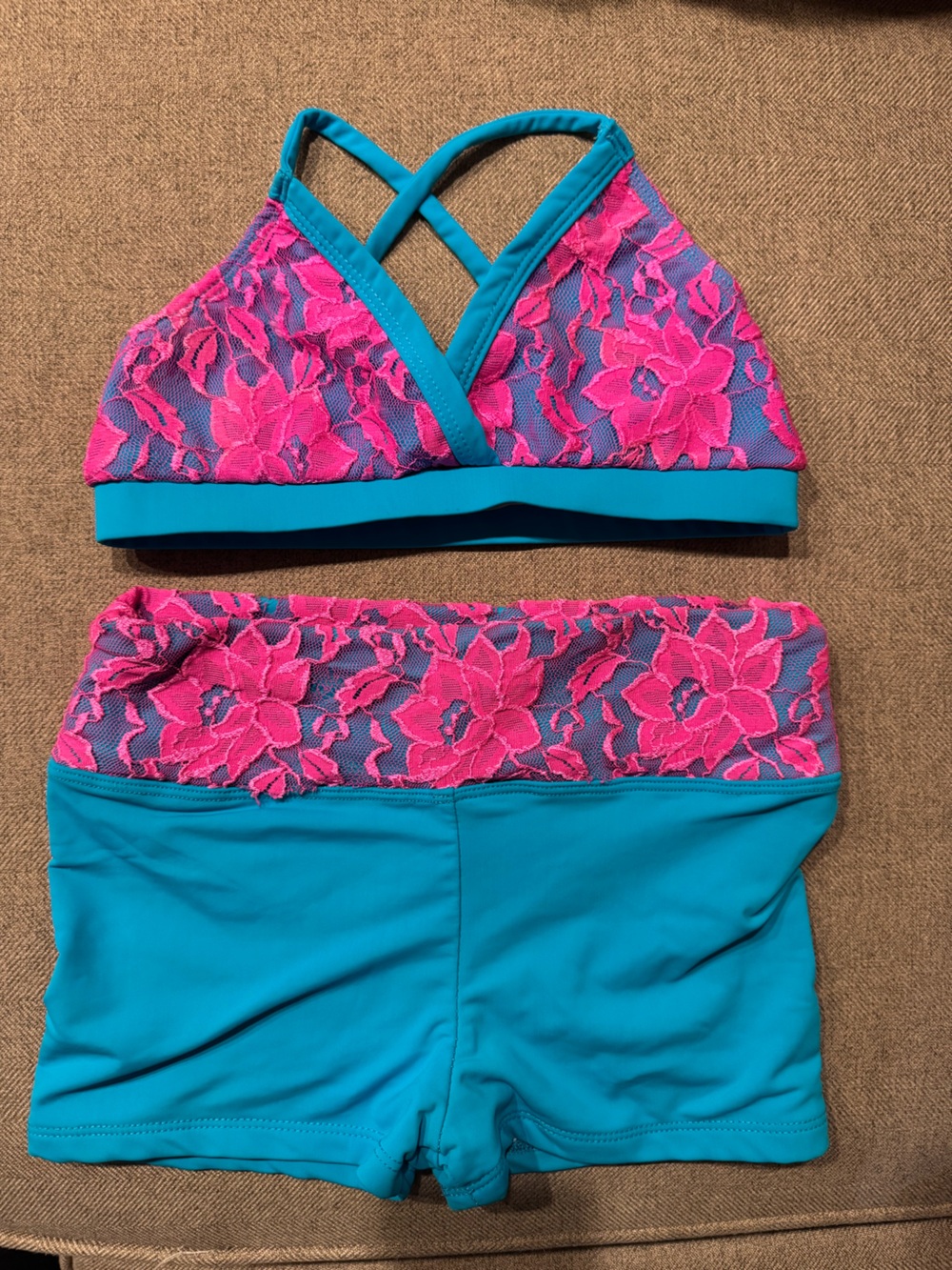 Teal & Hot Pink Lace 2 piece set